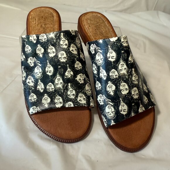 KELSI DAGGER BROOKLYN Ruthie printed leather flat slide sandal faces 6.5 - Picture 4 of 16